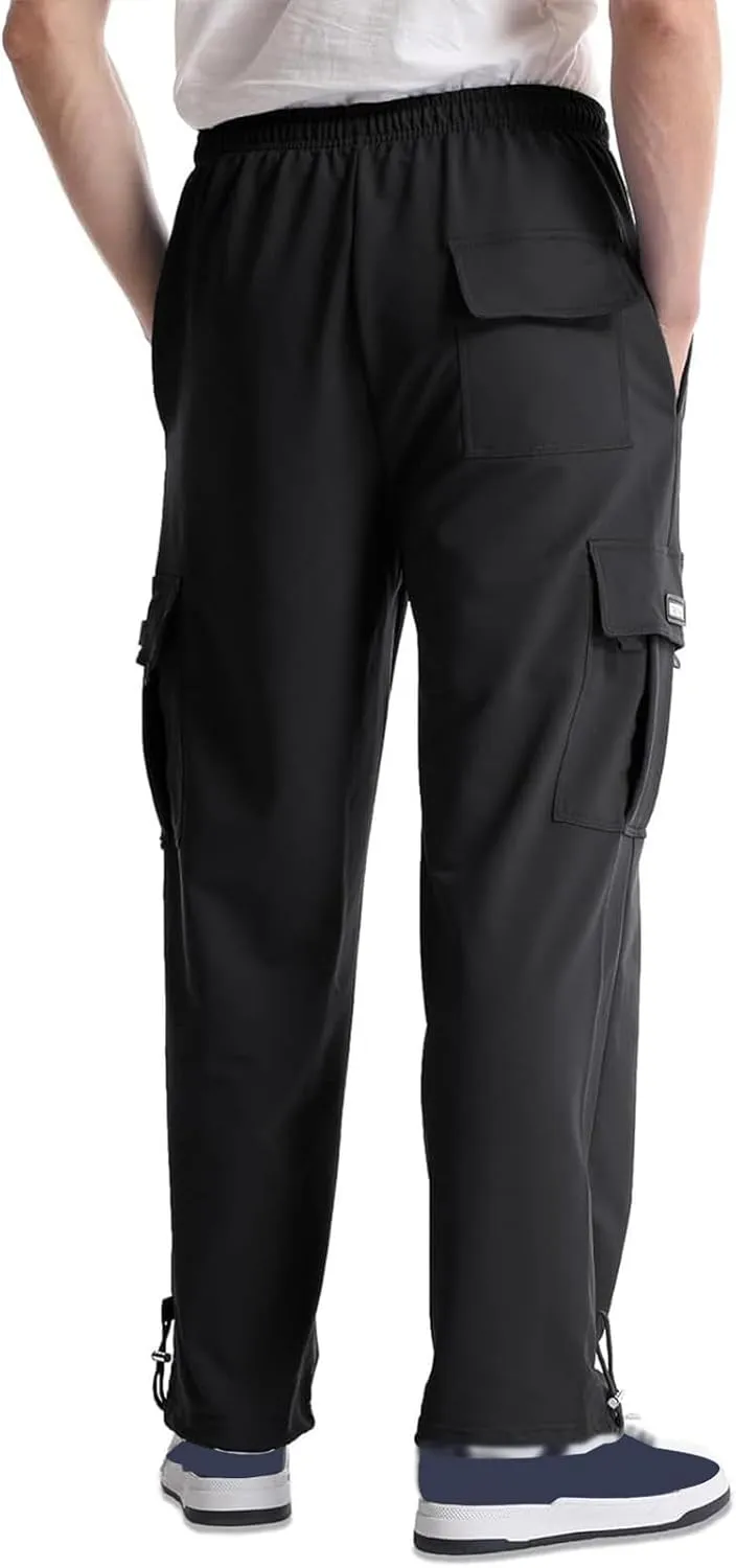 Mens Cargo Sweatpants Loose Fit Pants Joggers Heavyweight Open Bottom Drawstring Sweat Pants for Men with Pockets