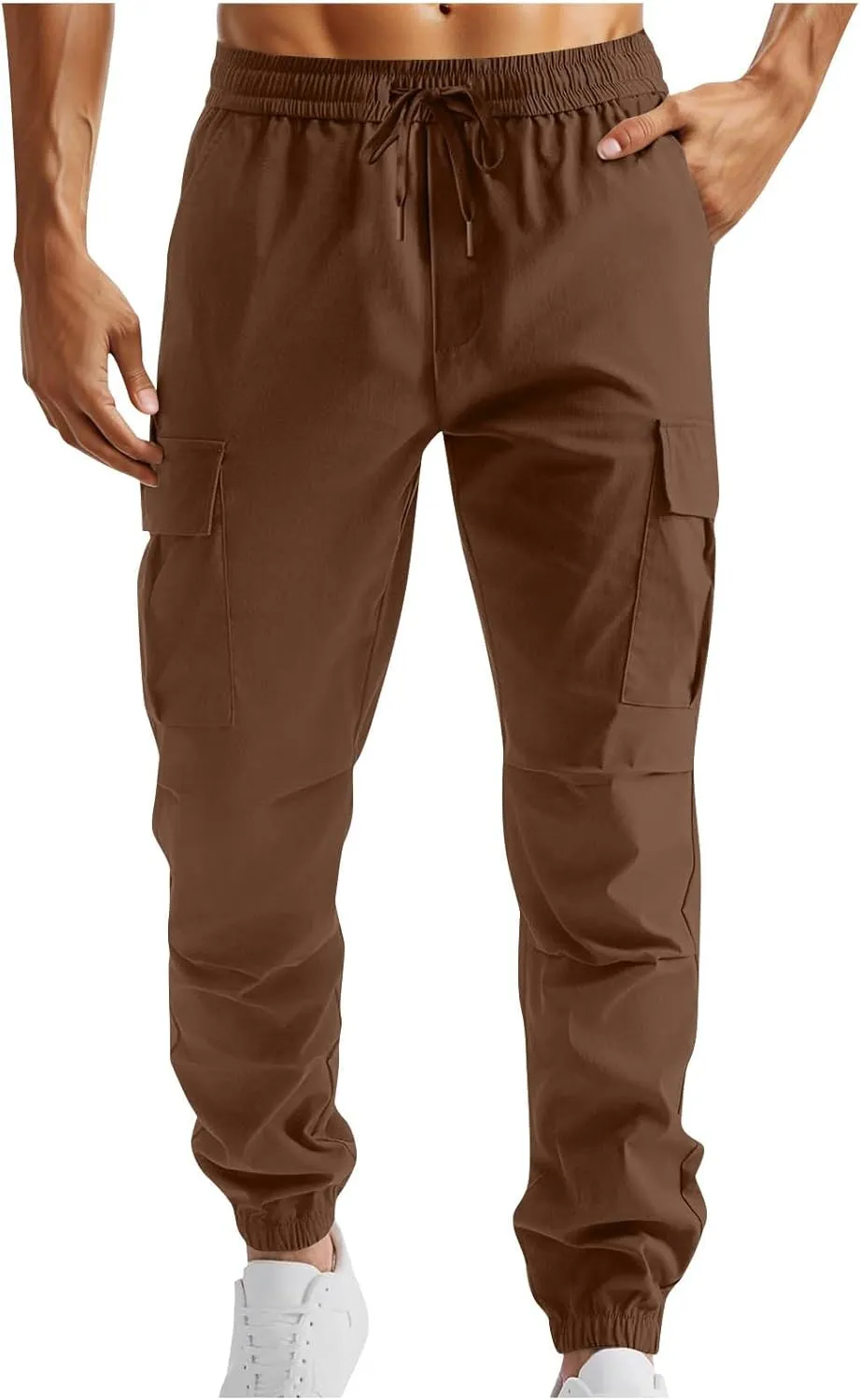 Mens Casual Cargo Joggers Pants Elastic Waist Drawstring Stretch Work Pants Tapered Sweatpants with Multi Pockets