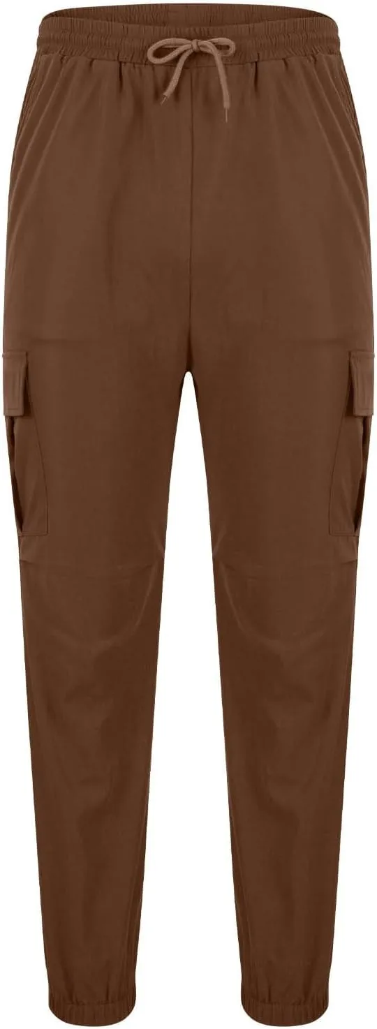 Mens Casual Cargo Joggers Pants Elastic Waist Drawstring Stretch Work Pants Tapered Sweatpants with Multi Pockets