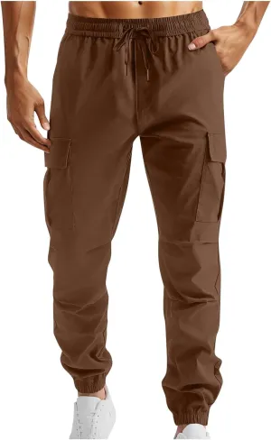 Mens Casual Cargo Joggers Pants Elastic Waist Drawstring Stretch Work Pants Tapered Sweatpants with Multi Pockets