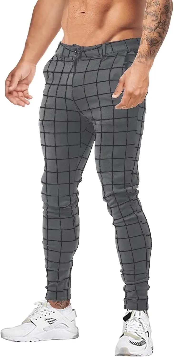 Men's Dress Pants Plaid Skinny Slim Fit Dress Pants Stretch Regular Fit Business Casual Fashion Golf Pencil Chinos Pants