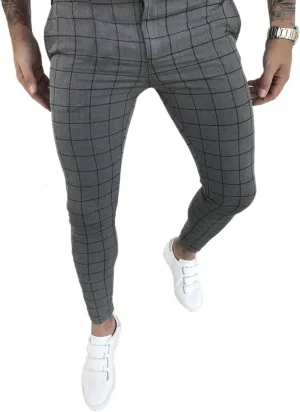 Men's Dress Pants Plaid Skinny Slim Fit Dress Pants Stretch Regular Fit Business Casual Fashion Golf Pencil Chinos Pants
