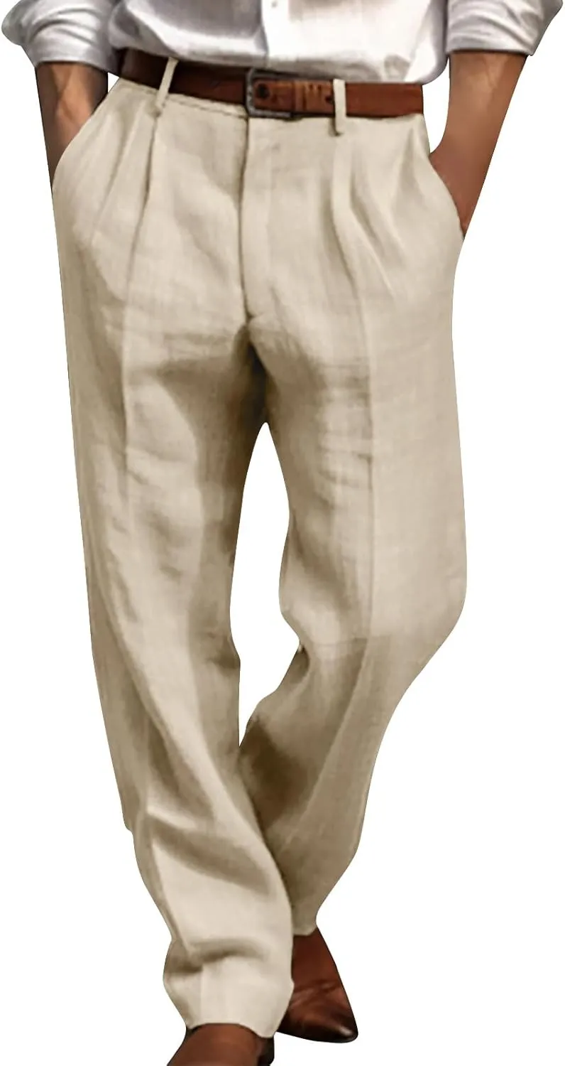 Men's Dress Pants Stretch Classic Fit Suit Pants Casual Pleated Front Dress Pants Straight Fit Pants