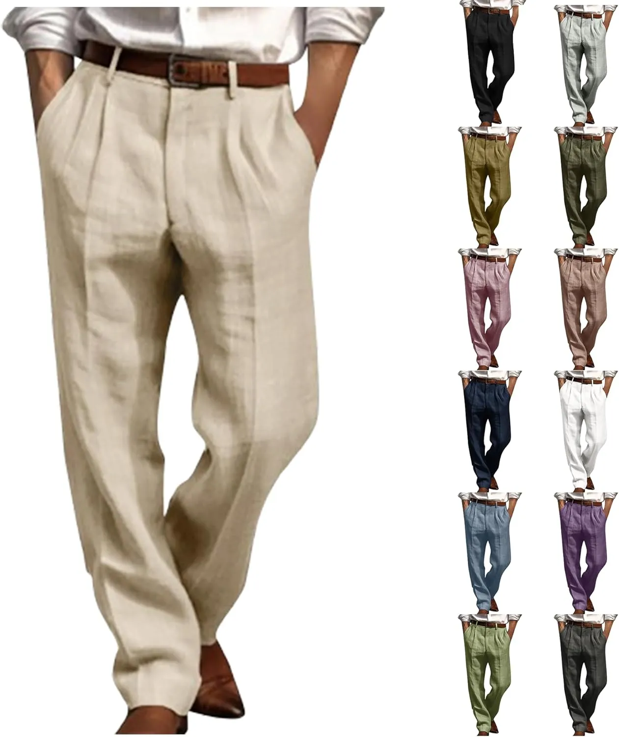 Men's Dress Pants Stretch Classic Fit Suit Pants Casual Pleated Front Dress Pants Straight Fit Pants