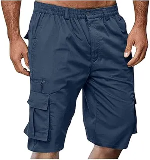 Mens Elastic Waist Cargo Shorts 2024 Summer Casual Bermuda Shorts with Multi Pocket Casual Short Pants Trendy Shorts