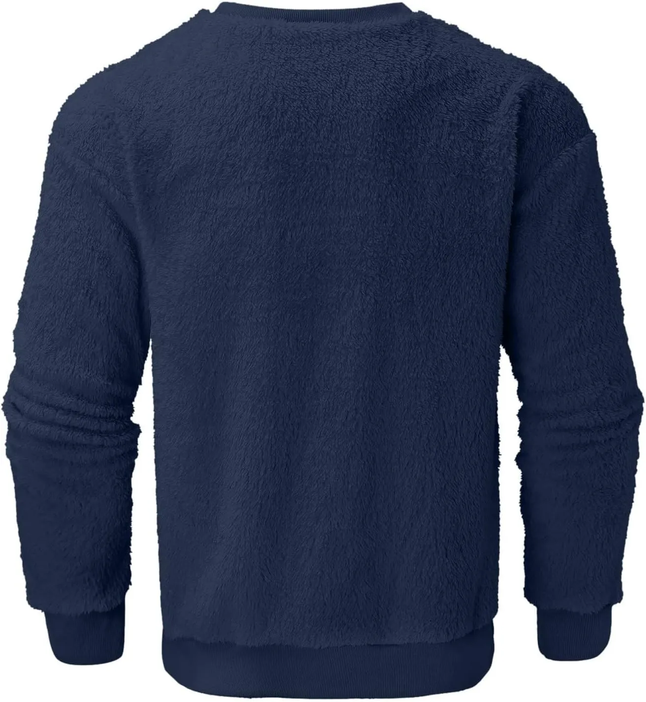 Mens Fleece Crewneck Sweatshirts Fuzzy Sherpa Sweatshirt Long Sleeve Fluffy Pullover Cozy Basic Fall Winter Warm Tops