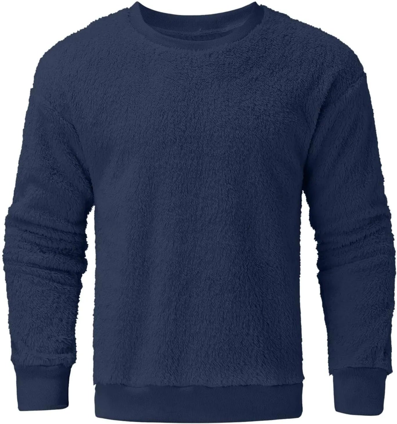 Mens Fleece Crewneck Sweatshirts Fuzzy Sherpa Sweatshirt Long Sleeve Fluffy Pullover Cozy Basic Fall Winter Warm Tops