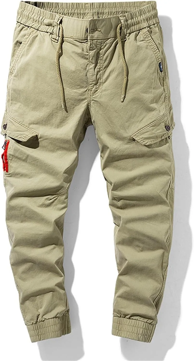 Men's Joggers Pants Casual Baggy Cotton Drawstring Tapered Sweatpants Cargo Loose Fit Trousers with Multi-Pocket
