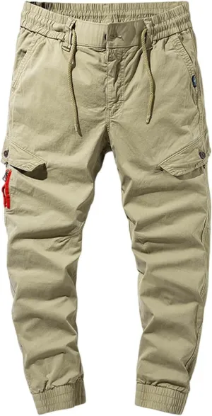 Men's Joggers Pants Casual Baggy Cotton Drawstring Tapered Sweatpants Cargo Loose Fit Trousers with Multi-Pocket