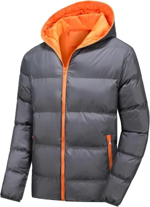 Men's Lightweight Puffer Jacket Hooded Full Zip Water-Resistant Quilted Lined Winter Coats Lightweight Keep Warm Coat