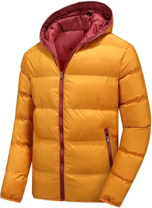 Men's Lightweight Puffer Jacket Hooded Full Zip Water-Resistant Quilted Lined Winter Coats Lightweight Keep Warm Coat