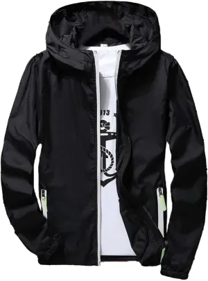 Mens Lightweight Waterproof Rain Jacket Windbreaker Casual Refleciton Zip Up Jackets with Hood Mens