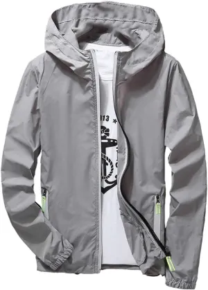Mens Lightweight Waterproof Rain Jacket Windbreaker Casual Refleciton Zip Up Jackets with Hood Mens