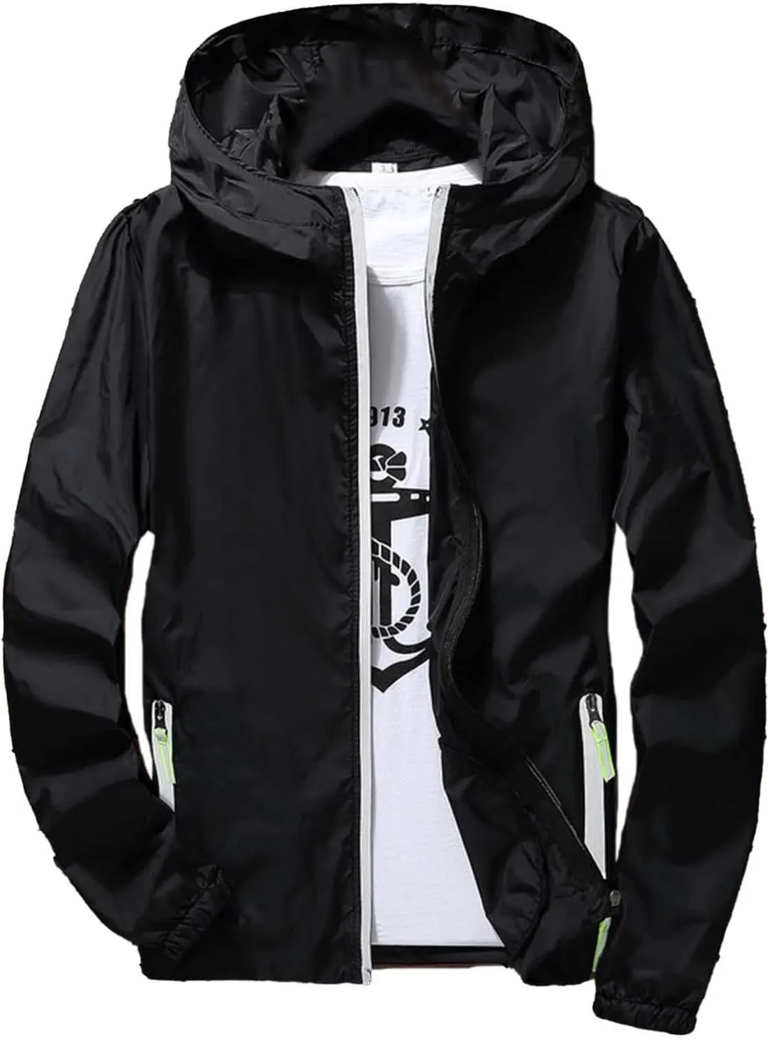 Mens Lightweight Waterproof Rain Jacket Windbreaker Casual Refleciton Zip Up Jackets with Hood Mens