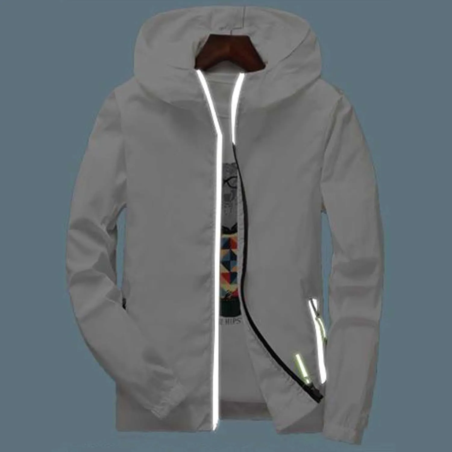 Mens Lightweight Waterproof Rain Jacket Windbreaker Casual Refleciton Zip Up Jackets with Hood Mens
