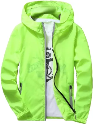 Mens Lightweight Waterproof Rain Jacket Windbreaker Casual Refleciton Zip Up Jackets with Hood Mens