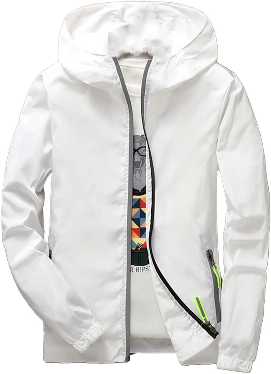 Mens Lightweight Waterproof Rain Jacket Windbreaker Casual Refleciton Zip Up Jackets with Hood Mens