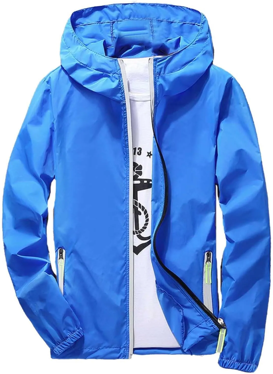 Mens Lightweight Waterproof Rain Jacket Windbreaker Casual Refleciton Zip Up Jackets with Hood Mens
