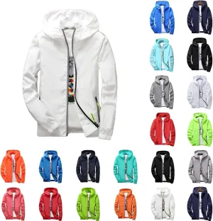 Mens Lightweight Waterproof Rain Jacket Windbreaker Casual Refleciton Zip Up Jackets with Hood Mens