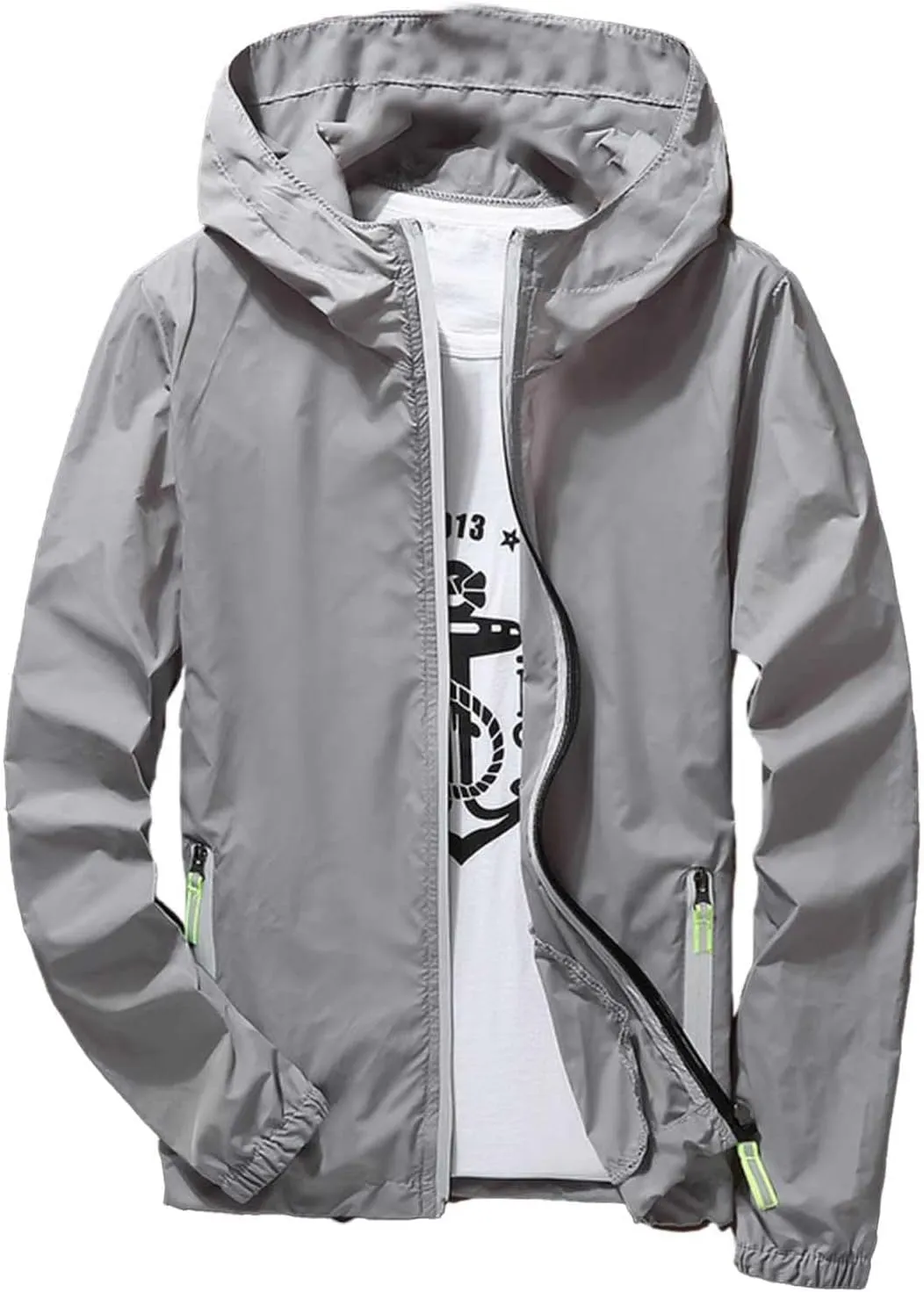 Mens Lightweight Waterproof Rain Jacket Windbreaker Casual Refleciton Zip Up Jackets with Hood Mens