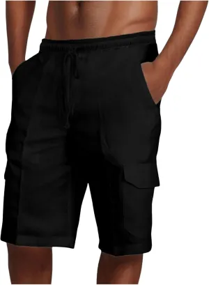 Men's Linen Shorts Casual Elastic Waist Drawstring Summer Beach Shorts Harem Casual Beach Yoga Trousers Men's Cargo Shorts