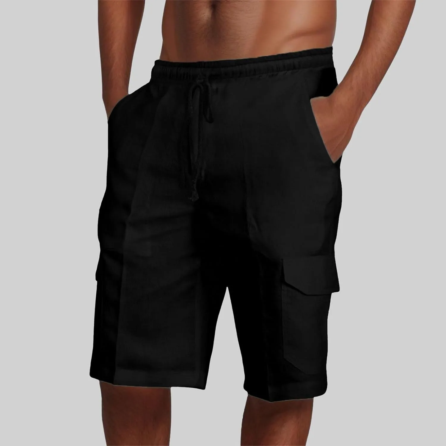Men's Linen Shorts Casual Elastic Waist Drawstring Summer Beach Shorts Harem Casual Beach Yoga Trousers Men's Cargo Shorts