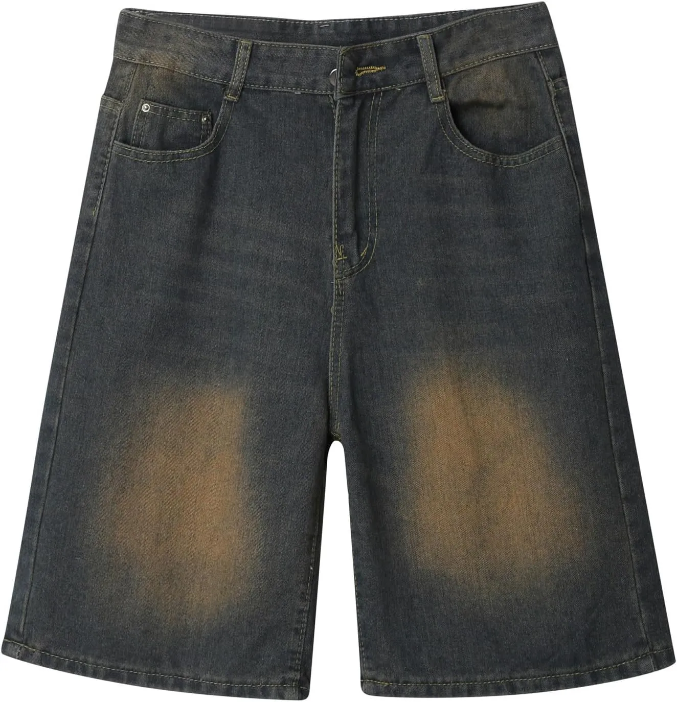 Men's Loose Y2K Hip Hop Mid Jean Shorts Work Denim Shorts with Pockets Casual Summer Streetwear Clothes