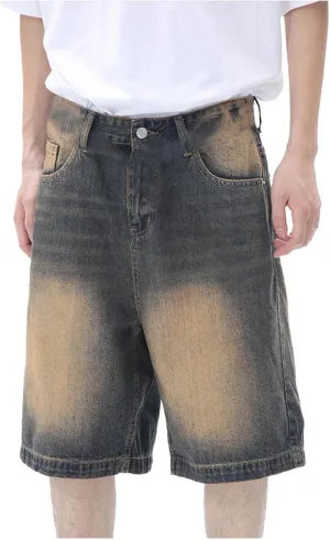 Men's Loose Y2K Hip Hop Mid Jean Shorts Work Denim Shorts with Pockets Casual Summer Streetwear Clothes