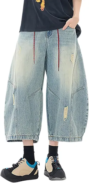 Men's Loose Y2K Hip Hop Mid Jean Shorts Work Denim Shorts with Pockets Casual Summer Streetwear Clothes