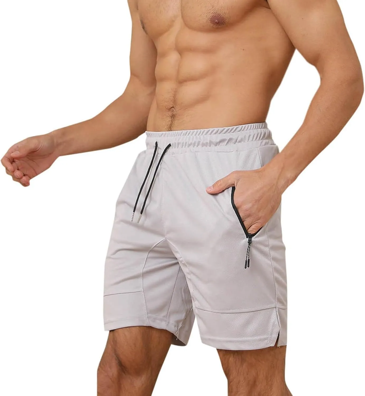 Mens Mesh Workout Shorts with Zipper Pockets 5 Inch Athletic Gym Stretch Shorts Casual Sports Quick Dry Running Jogger Shorts