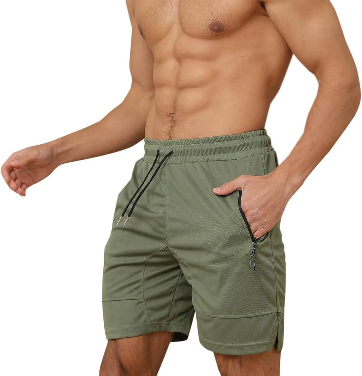 Mens Mesh Workout Shorts with Zipper Pockets 5 Inch Athletic Gym Stretch Shorts Casual Sports Quick Dry Running Jogger Shorts