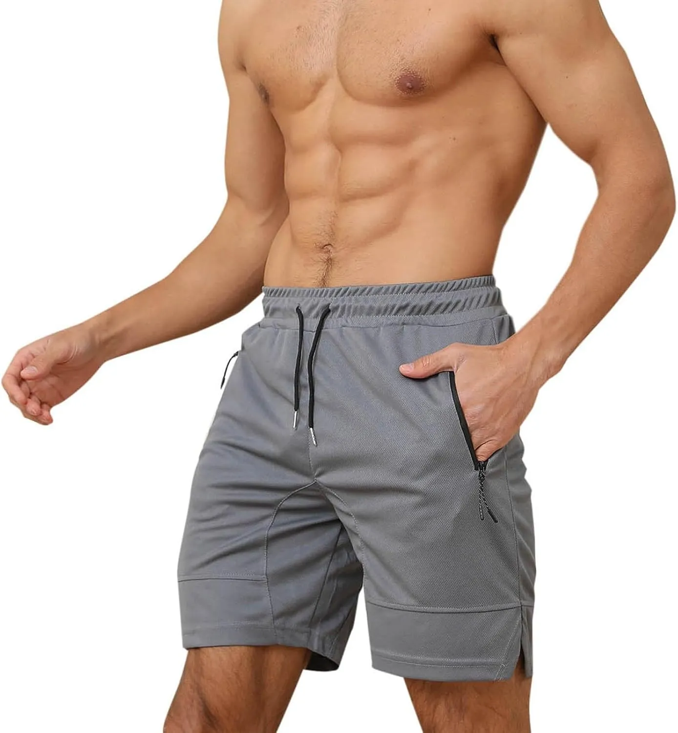 Mens Mesh Workout Shorts with Zipper Pockets 5 Inch Athletic Gym Stretch Shorts Casual Sports Quick Dry Running Jogger Shorts
