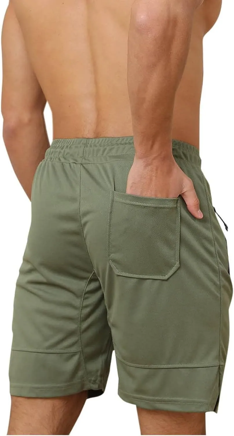 Mens Mesh Workout Shorts with Zipper Pockets 5 Inch Athletic Gym Stretch Shorts Casual Sports Quick Dry Running Jogger Shorts