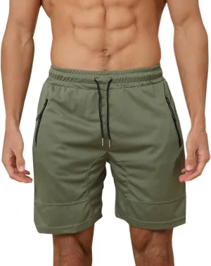 Mens Mesh Workout Shorts with Zipper Pockets 5 Inch Athletic Gym Stretch Shorts Casual Sports Quick Dry Running Jogger Shorts