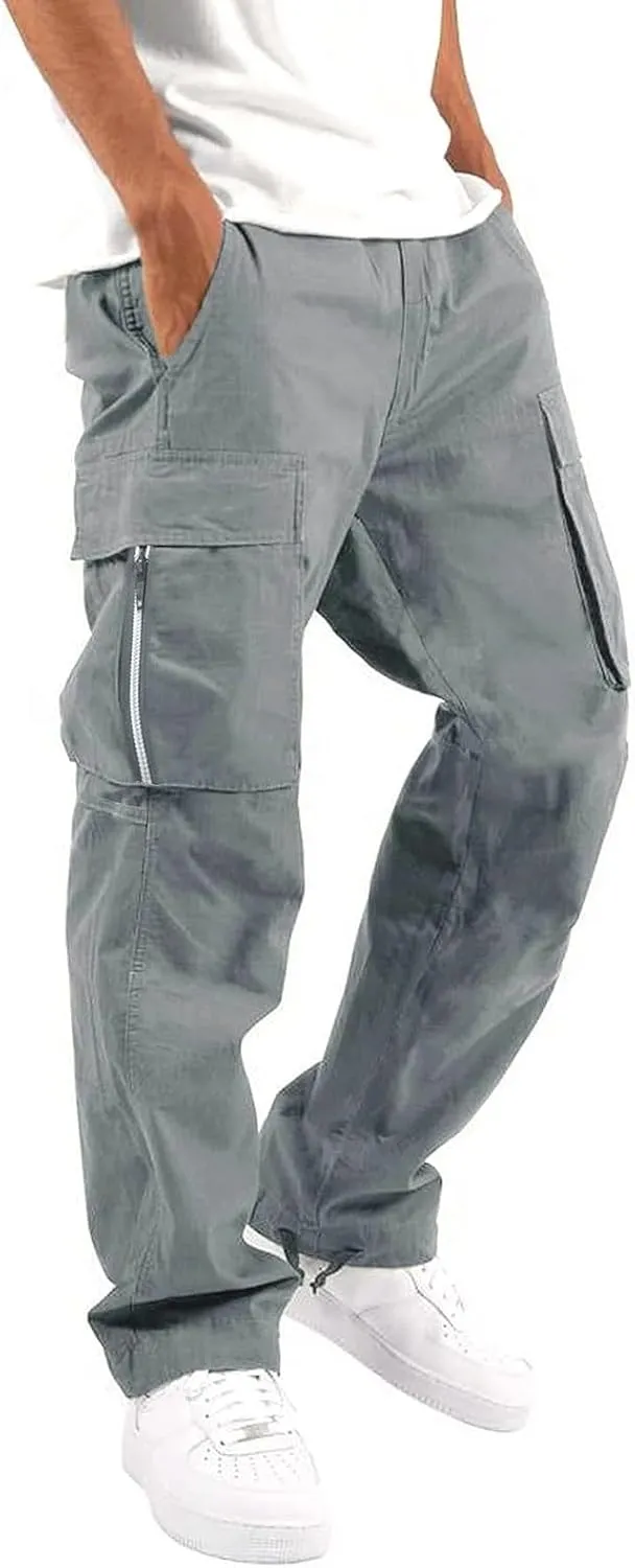 Mens Pants Waist Color Sports Hat Multi Woven Pocket Foot Rope Solid Pants Street Lightweight Stretch Cargo Work Pants