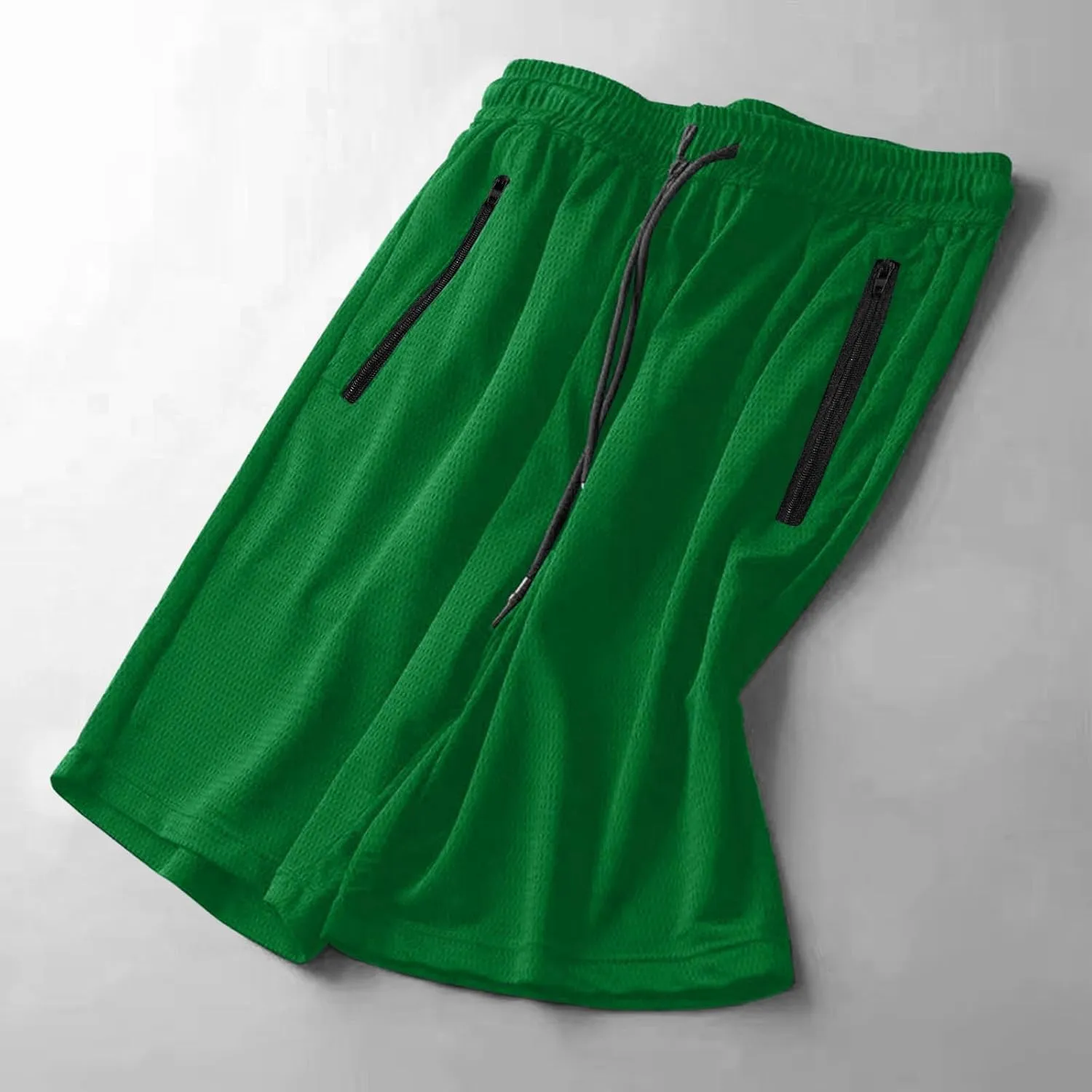 Mens Quick Dry Running Shorts with Zipper Pocket Drawstring Waist Summer Breathable Ice Silk Workout Short Pants