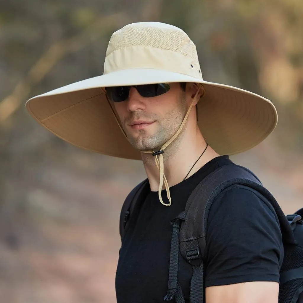 Men's Super Wide Brim Bucket Hat UPF50  Waterproof Sun Hat Summer Outdoor Safari Hat Fishing Hiking Boonie Hats