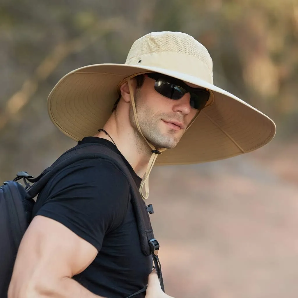 Men's Super Wide Brim Bucket Hat UPF50  Waterproof Sun Hat Summer Outdoor Safari Hat Fishing Hiking Boonie Hats