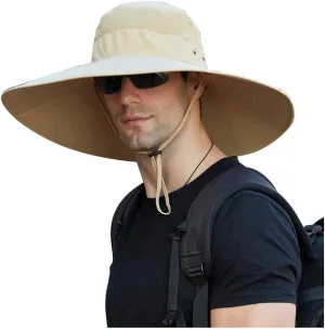 Men's Super Wide Brim Bucket Hat UPF50  Waterproof Sun Hat Summer Outdoor Safari Hat Fishing Hiking Boonie Hats