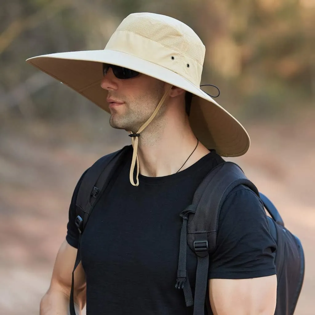 Men's Super Wide Brim Bucket Hat UPF50  Waterproof Sun Hat Summer Outdoor Safari Hat Fishing Hiking Boonie Hats