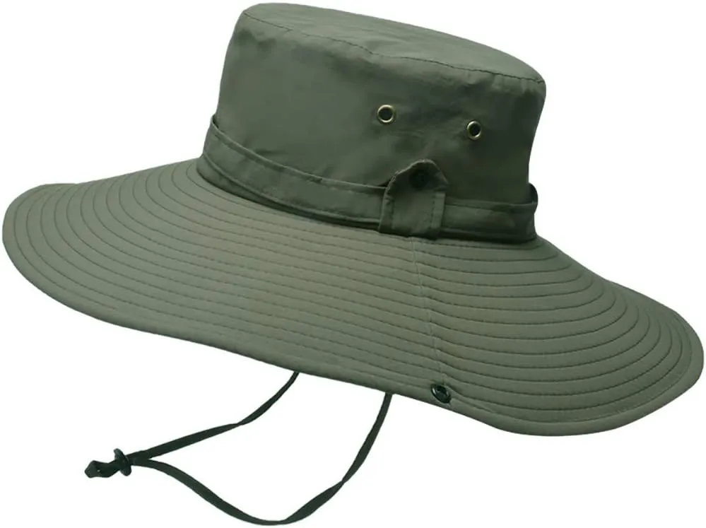 Mens Wide Brim Bucket Hats Foldable Cotton Fisherman Cap with String Solid Colors Summer Travel Sun Hats