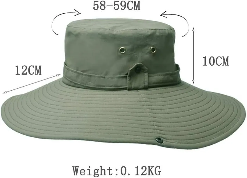 Mens Wide Brim Bucket Hats Foldable Cotton Fisherman Cap with String Solid Colors Summer Travel Sun Hats