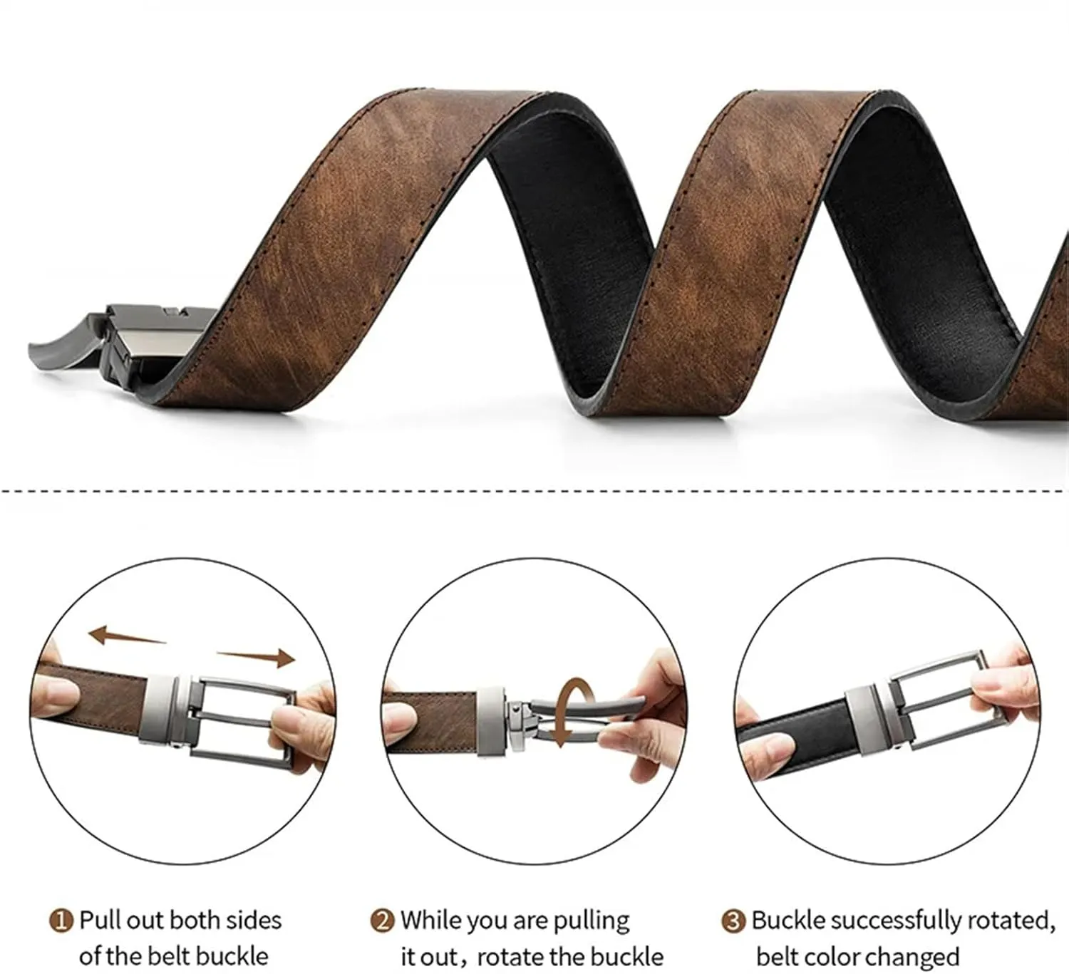 Mnjyihy Reversible Leather Belts For Men Brown Faux Leather Belts For Trousers