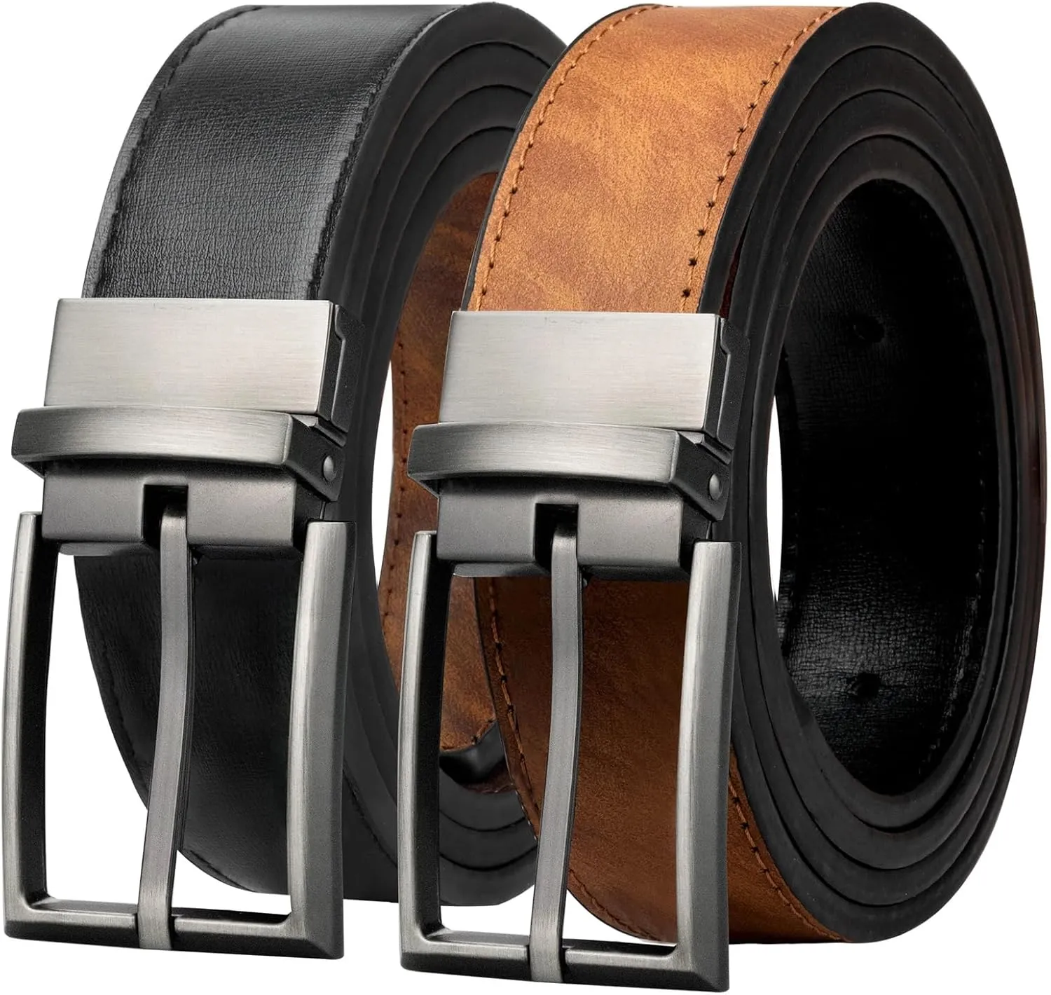 Mnjyihy Reversible Leather Belts For Men Brown Faux Leather Belts For Trousers