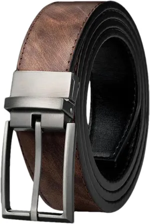 Mnjyihy Reversible Leather Belts For Men Brown Faux Leather Belts For Trousers