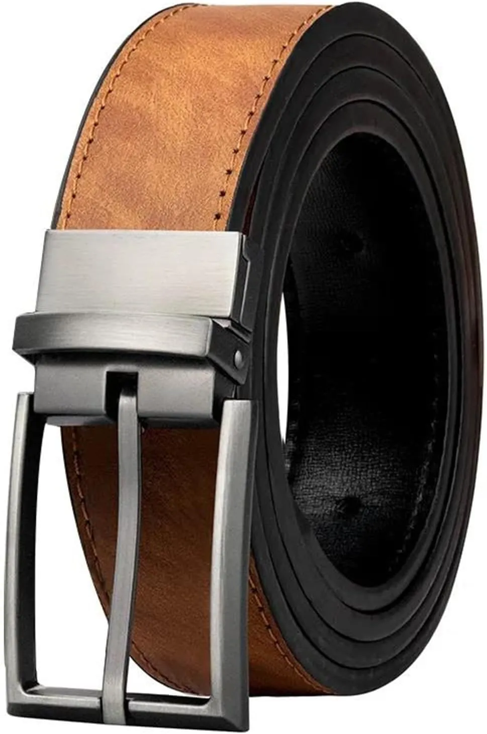 Mnjyihy Reversible Leather Belts For Men Brown Faux Leather Belts For Trousers