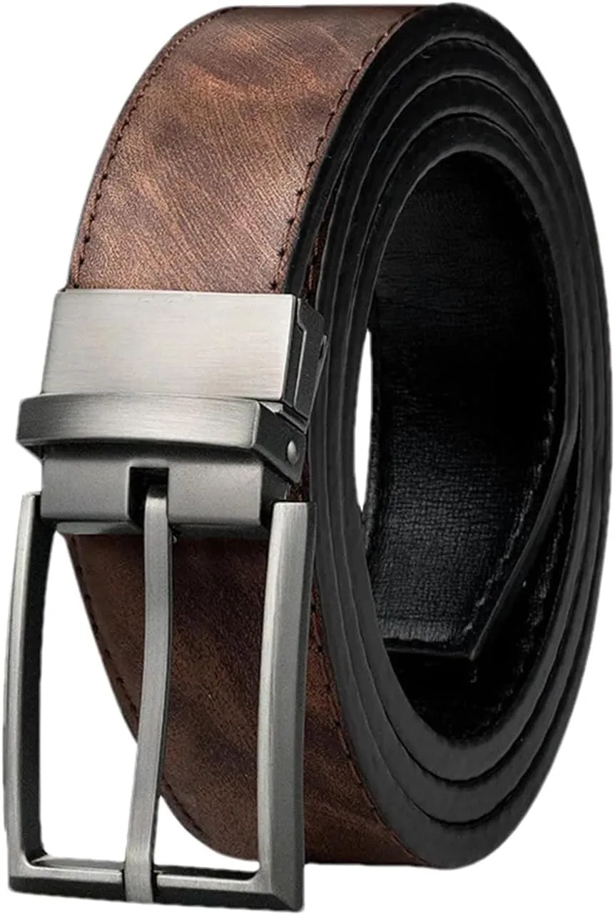 Mnjyihy Reversible Leather Belts For Men Brown Faux Leather Belts For Trousers