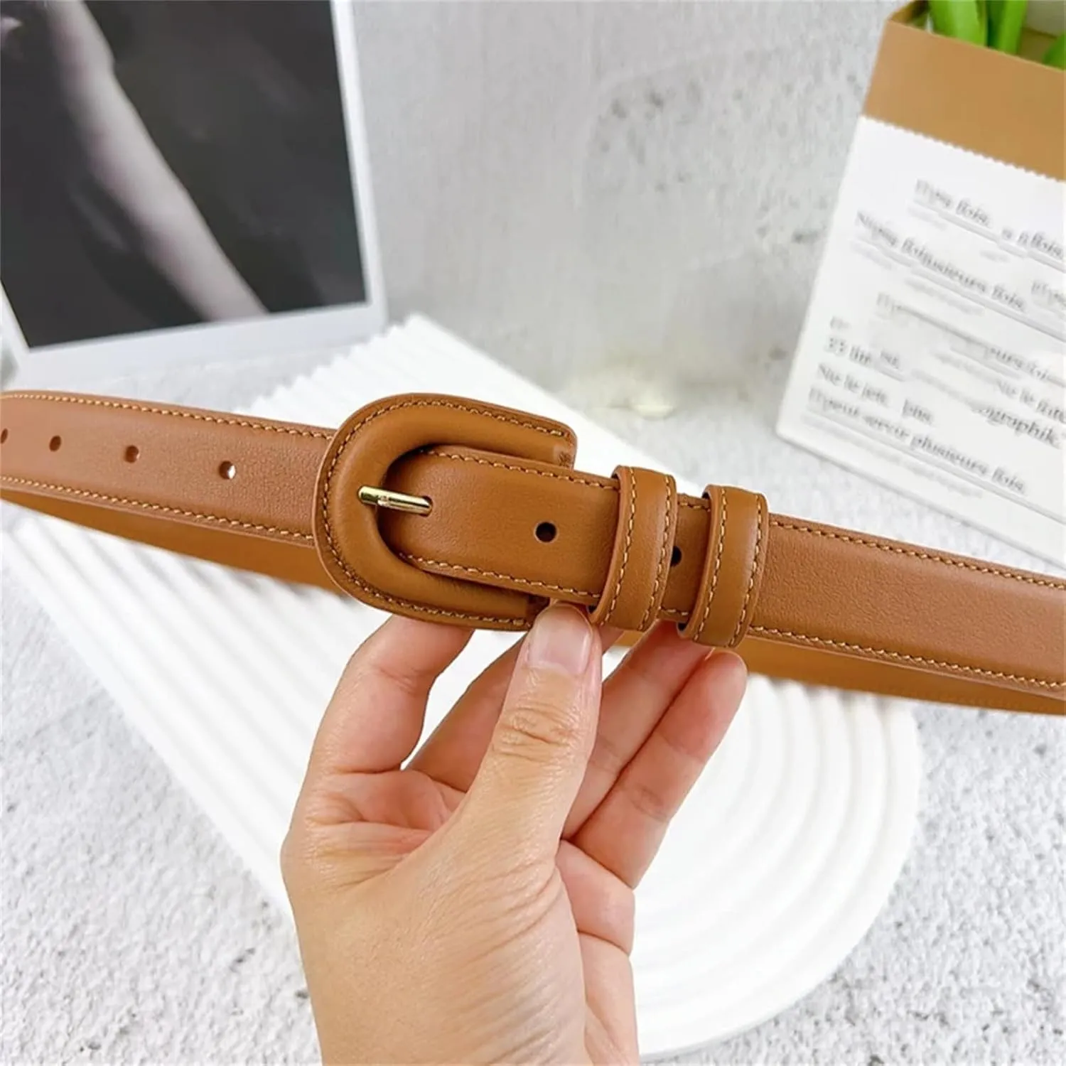 Mnjyihy Women's Cowhide Leather Belt For Jeans Pants Casual Genuine Leather Pin Buckle Belt