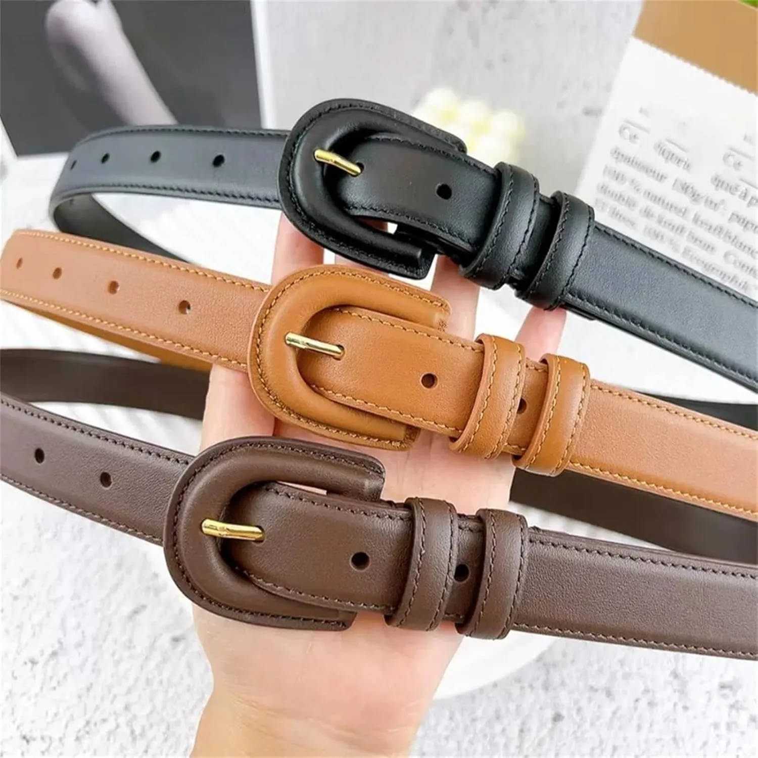 Mnjyihy Women's Cowhide Leather Belt For Jeans Pants Casual Genuine Leather Pin Buckle Belt
