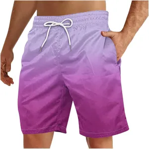 Muscularfit Shorts for Men Summer Vacation Casual Beach Shorts Fashion Gradient Color Drawstring Short Elastic Waist Pant